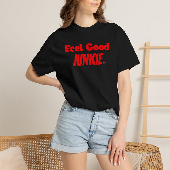 Feel Good Junkie Classic Tee — Retro Red Slogan T-Shirt
